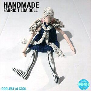 Handmade Fabric Tilda doll Blue Plaid Dress antique ring bound hand made scarf